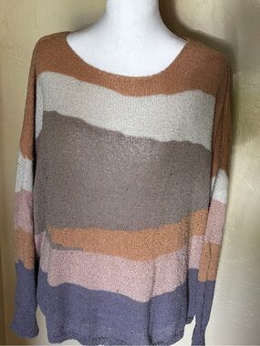 Easel Neutral Stripe Lightweight Knit Sweater - Multicolor.  Size M